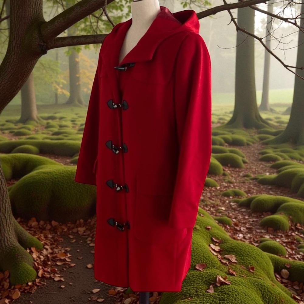 Harve Benard Classic Red Wool Hooded Toggle Coat  size 8 - Picture 3 of 15